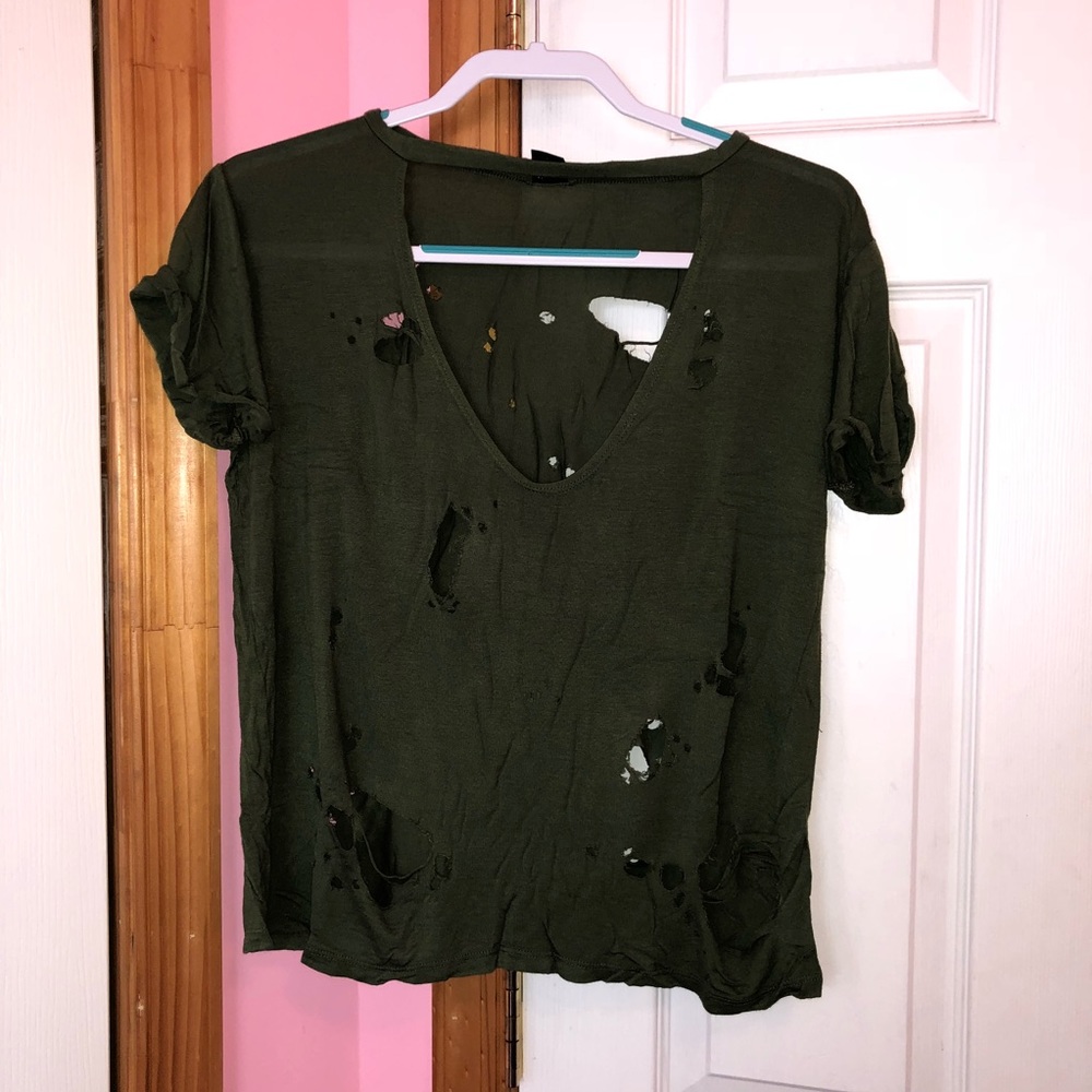 Distressed Ripped Cut Out Tee - Picture 4 of 7